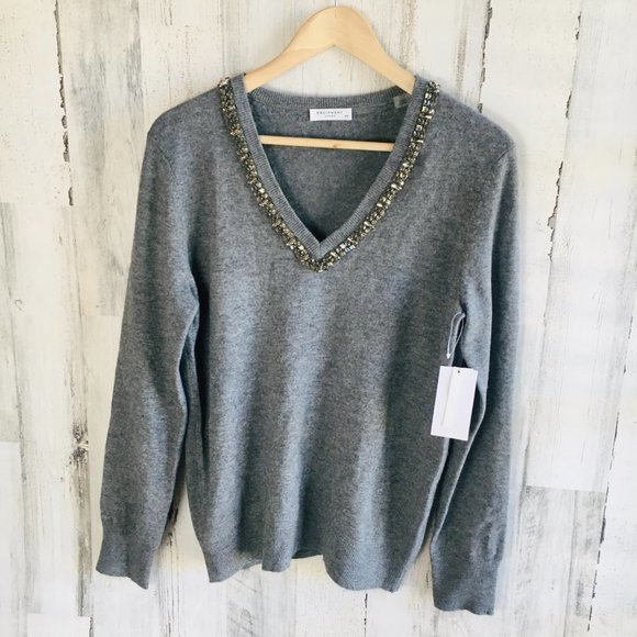 EQUIPMENT Cecilie Necklace Embellishment Wool Cashmere Sweater Gray REVOLVE
